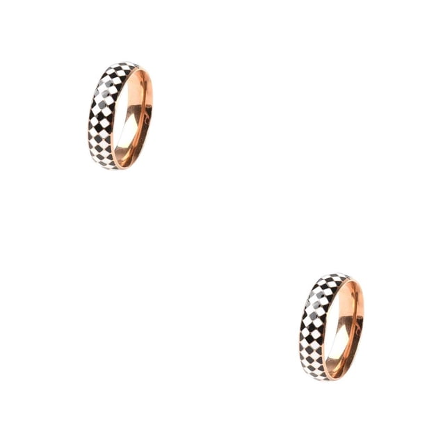 Minnieouse Anillo con diseño de tablero de ajedrez, exquisita decoración de mano, anillos geométricos para dedos, accesorio de moda, regalo de Oro rosa Talla 9 2piezas