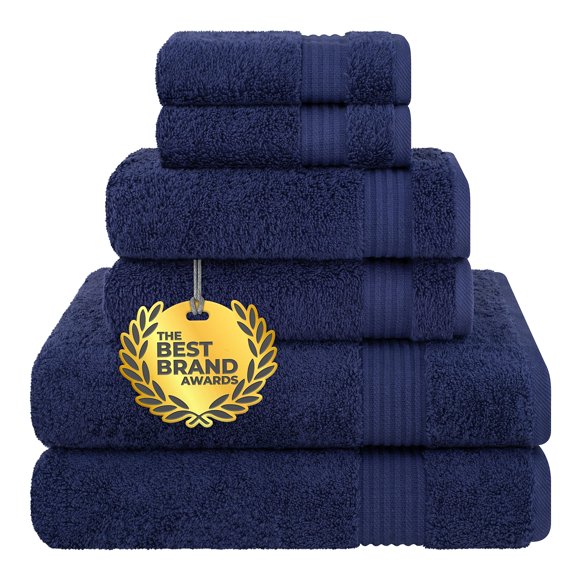 Cotton Paradise 6 Piece Towel Set 100% Cotton Soft Absorbent Turkish Towels For Bathroom 2 Bath Towels 2 Hand Towels 2 Washcloths, Navy Blue Towel Set