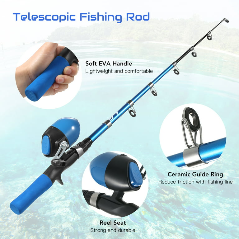 LEO FISHING Portable Telescopic Fishing Rod and Reel Combo for Fishing  Starter Kit Spincast Fishing Reel Fishing Fishing Lures Jig Hooks Barrel