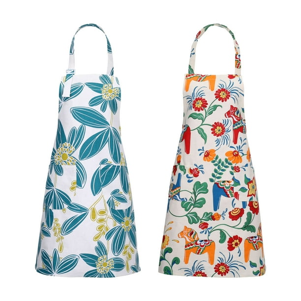 Qweryboo 2 Pcs Women Floral Aprons with Pockets, Gardening Cotton ...