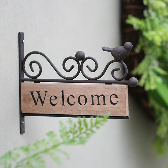 Iron Gate 1Pcs Iron Birds Bells Hand-Cranked Doorbell Wind Chime with Branch Post and Four Birds Rustic Brown Villa Courtyard Garden Wall Decoration 7.28x5.90x0.59" JASKFLY