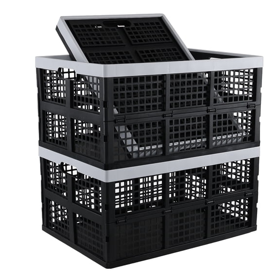 Zopnny 66 L Large Plastic Collapsible Storage Basket, Heavy Duty Stackable Storage Crate, 3 Packs