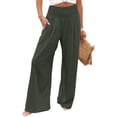 thumbnail image 2 of Resicozy Women's Smocked High Waisted Cotton Linen Wide Leg Pants Spring Summer Palazzo Pant with Pocket 2026 Green 2XL, 2 of 7