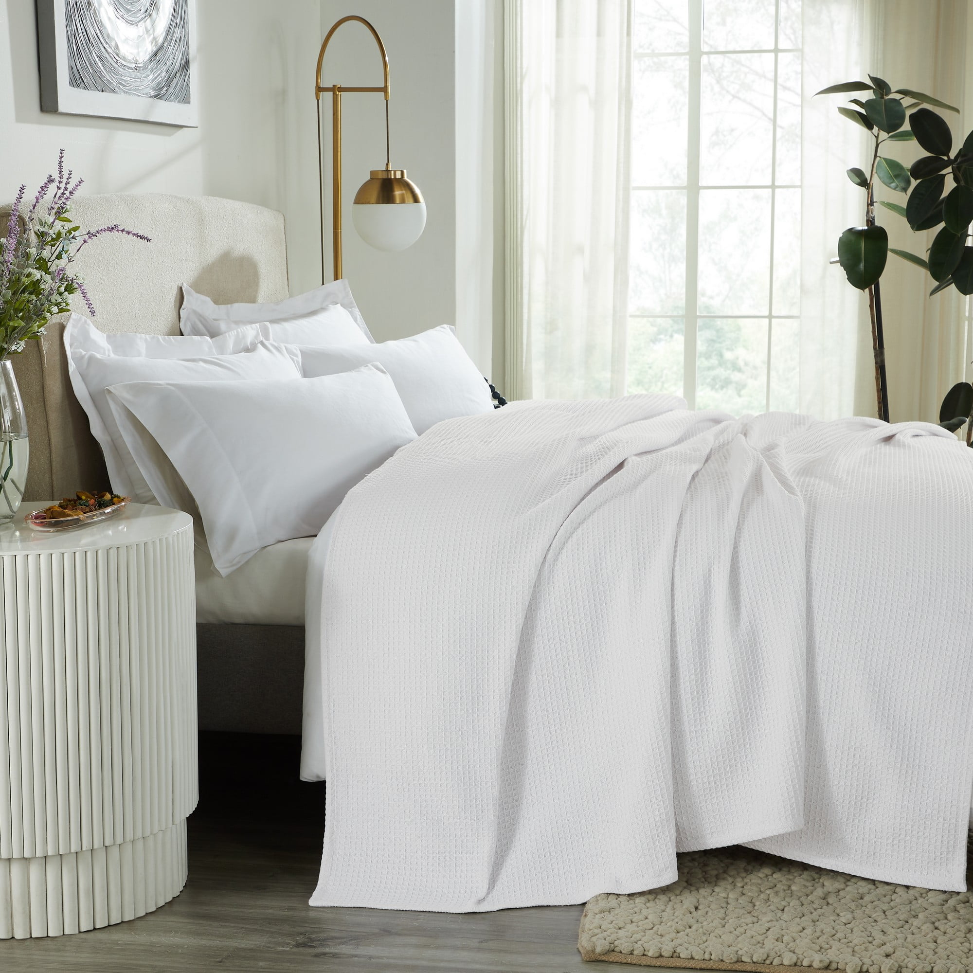 Better Trends All-Season Waffle Weave Blanket 100% Cotton, Full/Queen (90" x 90"), White