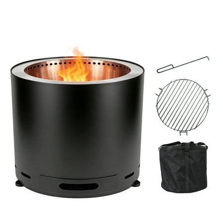 PATIO-IN 15 Inch Smokeless Fire Pit, Black Smokeless Firepit Outdoor with Carry Bag, Portable Outdoor Camping Fire Bowl for Patio Backyard Garden