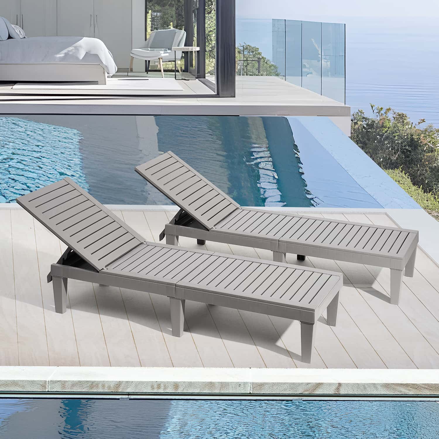LammaLoe Set of 6 Chaise Outdoor Lounge Chairs for Pool Chairs or Patio Furniture, Gray