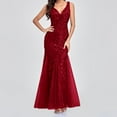 thumbnail image 2 of Alkepwun Evening Formal Dresses for Women Sleeveless V Neck Sequin Embroidery Mermaid Tulle Gowns Sexy Slim Backless Party Dress, 2 of 7
