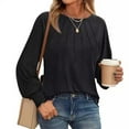 thumbnail image 6 of Inleife Fall Tops for Women Women's Casual Fashion Loose Pleated Round Neck Solid Color Long Sleeve Top, 6 of 6