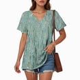 thumbnail image 4 of TOWMUS Womens T Shirts V Neck Short Sleeve Casual Tops Loose Fit Basic Tees With Curved Hem, 4 of 6