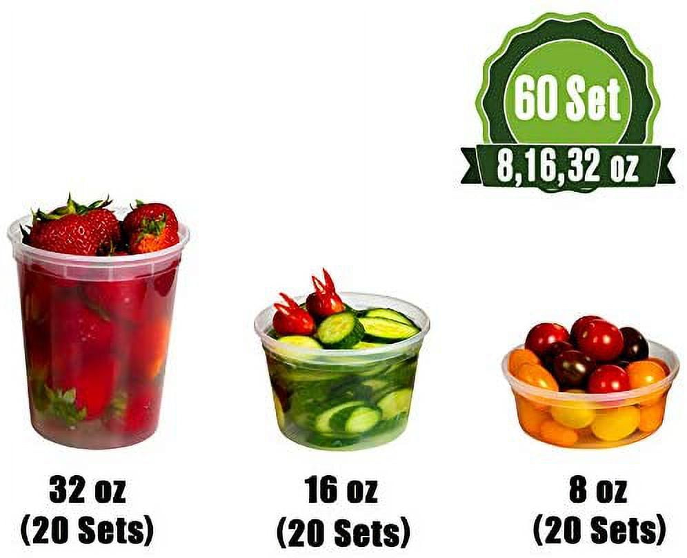 60 Sets [ 20-8oz, 20-16oz, 20-32oz] Deli Food Storage Containers