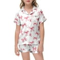 thumbnail image 2 of Pyjamas en Satin pour Garçons Imprimé Manches Courtes Filles Ensemble de Pyjamas Boutonnés Pyjamas Classiques Fille Taille 12-13 Ans Garçons Filles Mode, 2 of 4