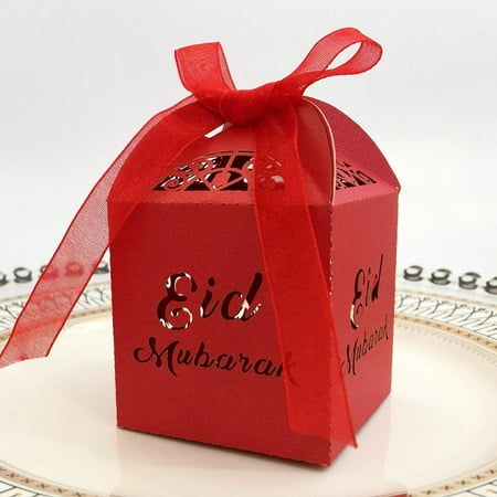 Box Chocolate Set - KABOER Muslim Ramadan Festival Openwork candy box Gold and silver EID chocolate box Eid Mubar,50 PCS