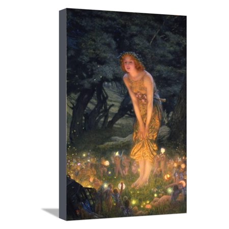 Fairy Fantasy Canvas Art - Midsummer Eve Traditional Figurative Women Fantasy Fairy Art Stretched Canvas Print Wall Art By Edward Robert Hughes