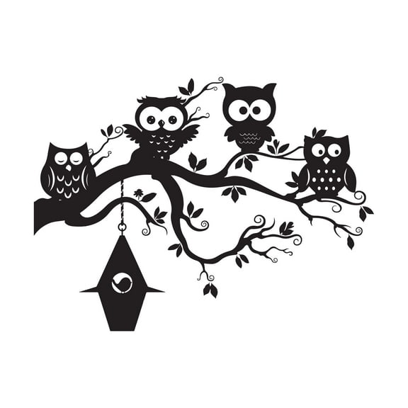 Cute Bunch Of Owl Sitting On Tree Vinyl Decal Wall Art Sticker Designs Vinyl Stickers For Home House Walls Rooms Windows Bedroom Decoration Size (20x20 inch)