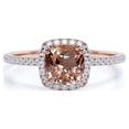 thumbnail image 1 of JeenMata Anillo de Compromiso con Halo de Morganita Talla Cojín de 1,75 Quilates en Oro Rosa de 18 K sobre Plata, 1 of 6
