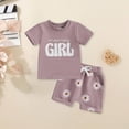 thumbnail image 2 of kpoplk Toddler Girl Bow Ribbed Outfit Ruffle Short Sleeve T-shirt Shorts 2 Piece Spring Summer Cute Casual Clothes Set(Light Purple,6-12 M), 2 of 8