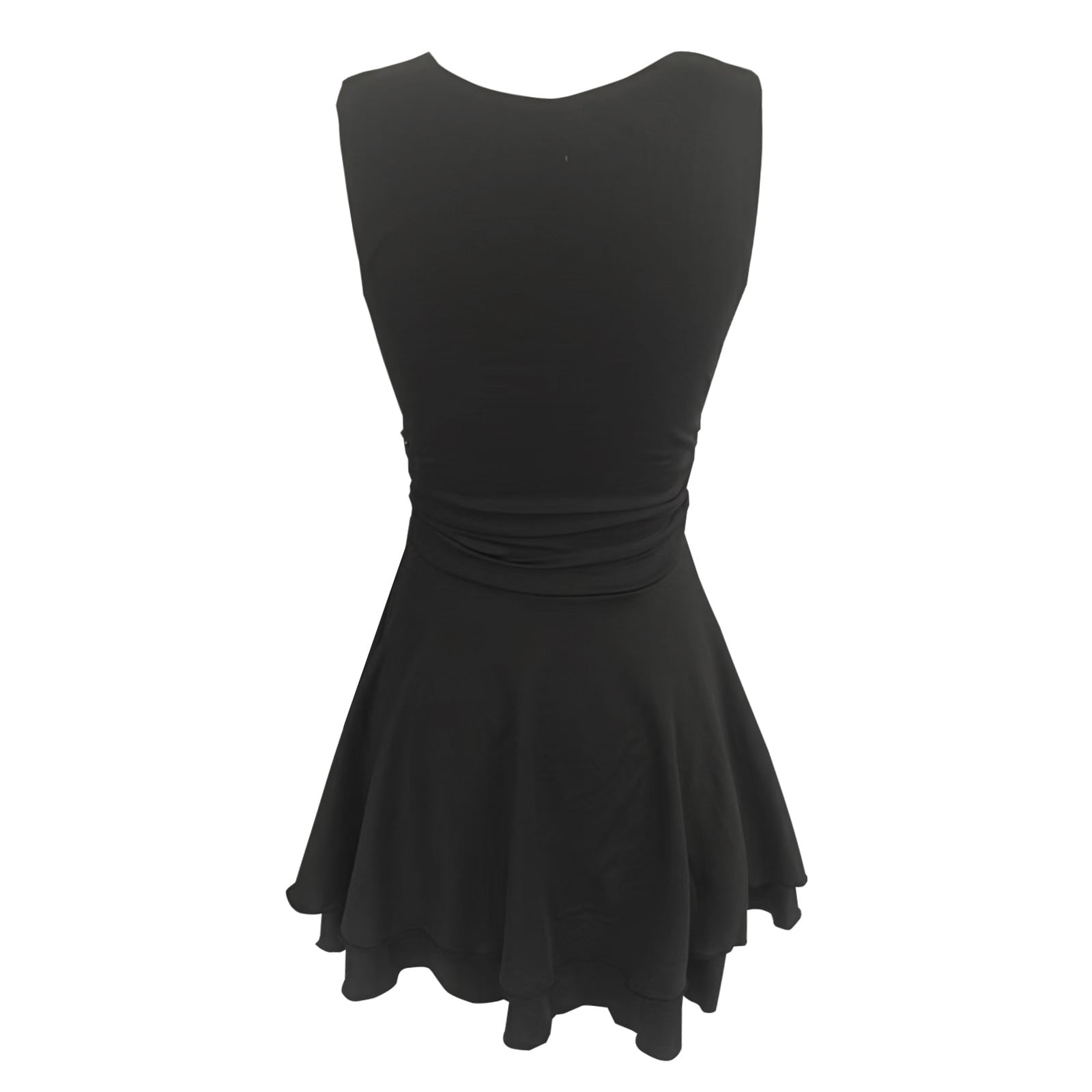 Wuxian Women Tennis Dress Sleeveless Wide Strap Popular Square Neck High Waist Ruched A-Line Ruffle Tiered Flowy Athletic Sport Workout Yoga Mini Dresses,Black,S