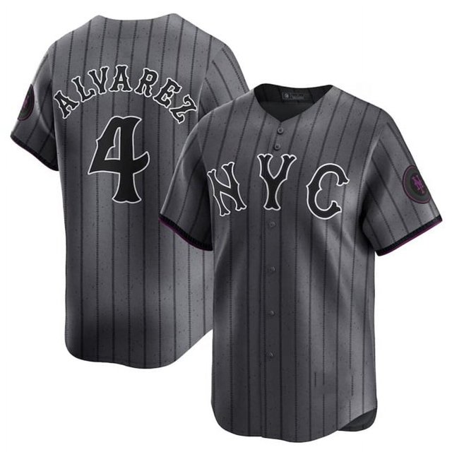 Nueva Camiseta De Béisbol Cardigan New York Mets Baseball #4 Alvarez Summer Sportswear Black Stripes-Xxxl(56)