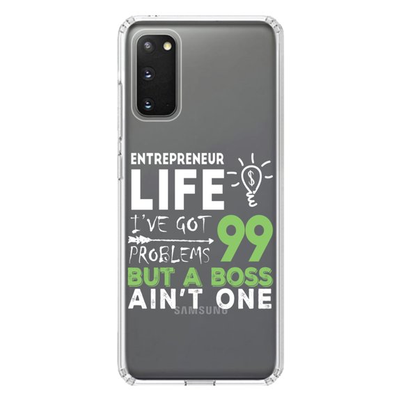 DistinctInk Clear Shockproof Hybrid Case for Galaxy S20 ULTRA / 5G (6.9" Screen) - TPU Bumper Acrylic Back Tempered Glass Screen Protector - Entrepreneur 99 Problems But Boss Ain't One