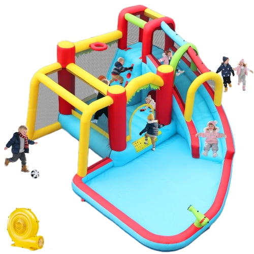 7 In 1 Inflatable Water Slide For Outdoor Fun With Bouncing Trampoline