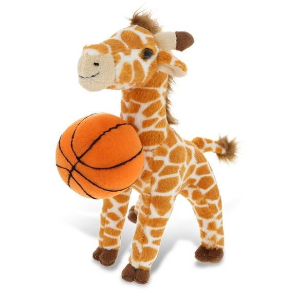 DolliBu Giraffe Stuffed Animal with Basketball Plush - Soft Plush Huggable Giraffe, Adorable Playtime Giraffe Plush Toy, Cute Wildlife Gift, Basketball Plush Animal Toy for Kids, Adults - 12.5 Inch