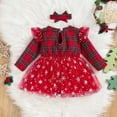 thumbnail image 5 of Odeerbi Toddler Girls Christmas Plaid Tulle Dress Fall Winter Long Sleeve Dress Infant Plaid Letter Snowflake Splicing Mesh Dress Toddler Clothes Red, 5 of 7