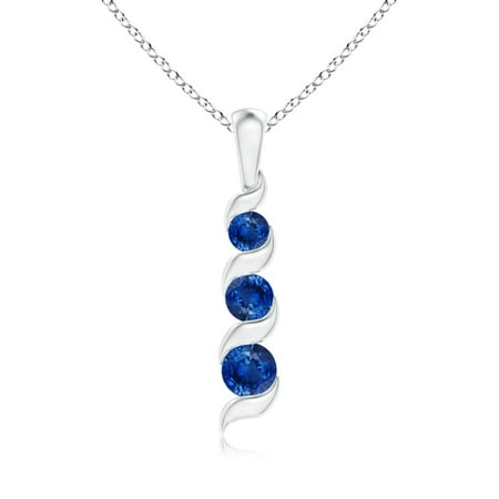 Journey Necklace Set - September Birthstone Necklace - Channel-Set Round Sapphire Three Stone Journey Pendant in 14K White Gold (4mm Blue Sapphire) - SP1087S-WG-AAA-4