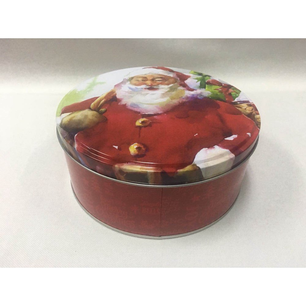 Holiday Time Round Tin Classic Santa Round Cookie Tin