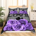 thumbnail image 3 of Lavender Color Rose Comforter Cover Queen Purple Black Grey Flower Bedding Set Women Couple Romantic Floral Duvet Cover Retro Farmhouse Bedspread Cover Gifts For Valentine'S Day Wedding, 3 of 5