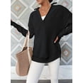 thumbnail image 5 of Women'S Long Sleeve Quarter Zip Pullover Sweater Casual Loose V Neck Collared Ribbed Knit Tops Black L, 5 of 8