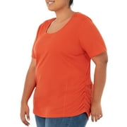 Terra & Sky Womens Plus Size Scoop Neck Shirred T-Shirt