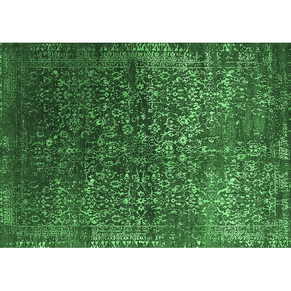 Ahgly Company Indoor Rectangle Oriental Emerald Green Industrial Area Rugs, 7' x 9'