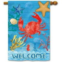 Welcome Star and Crab Ocean House Flag Sealife Banner 28"x40" Print Both Sides