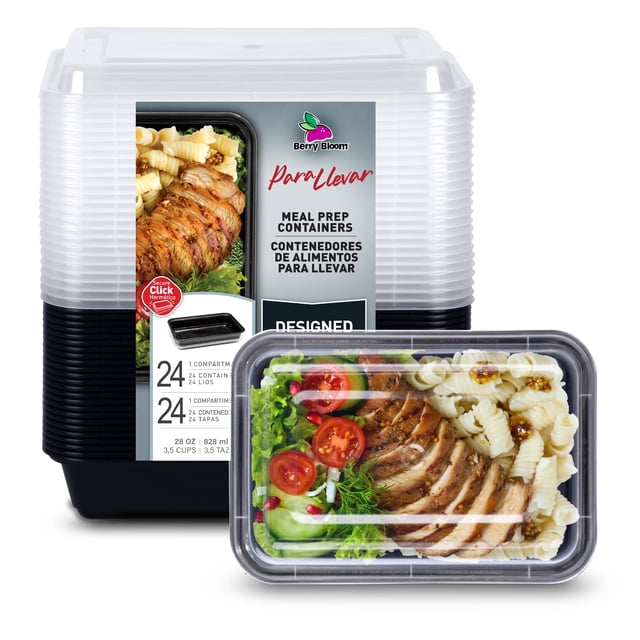 Contenedores para Alimentos Reutilizables (24 Pz), Diseño Rectangular con Tapa Transparente Para Microondas, Congelador y Lavavajillas Fáciles de Limpiar, Apilables y Ecológicos (28 onzas)