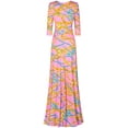thumbnail image 2 of Bon Rosy, Women's, 3/4 Sleeve V-Neck Printed Maxi Faux Wrap Dress, Pink, M, 2 of 2