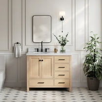 Ariel Cambridge 43 Inch Single Oval Sink Bathroom Vanity With Italian Carrara Marble Countertop 1.5 Inch Edge In Oak