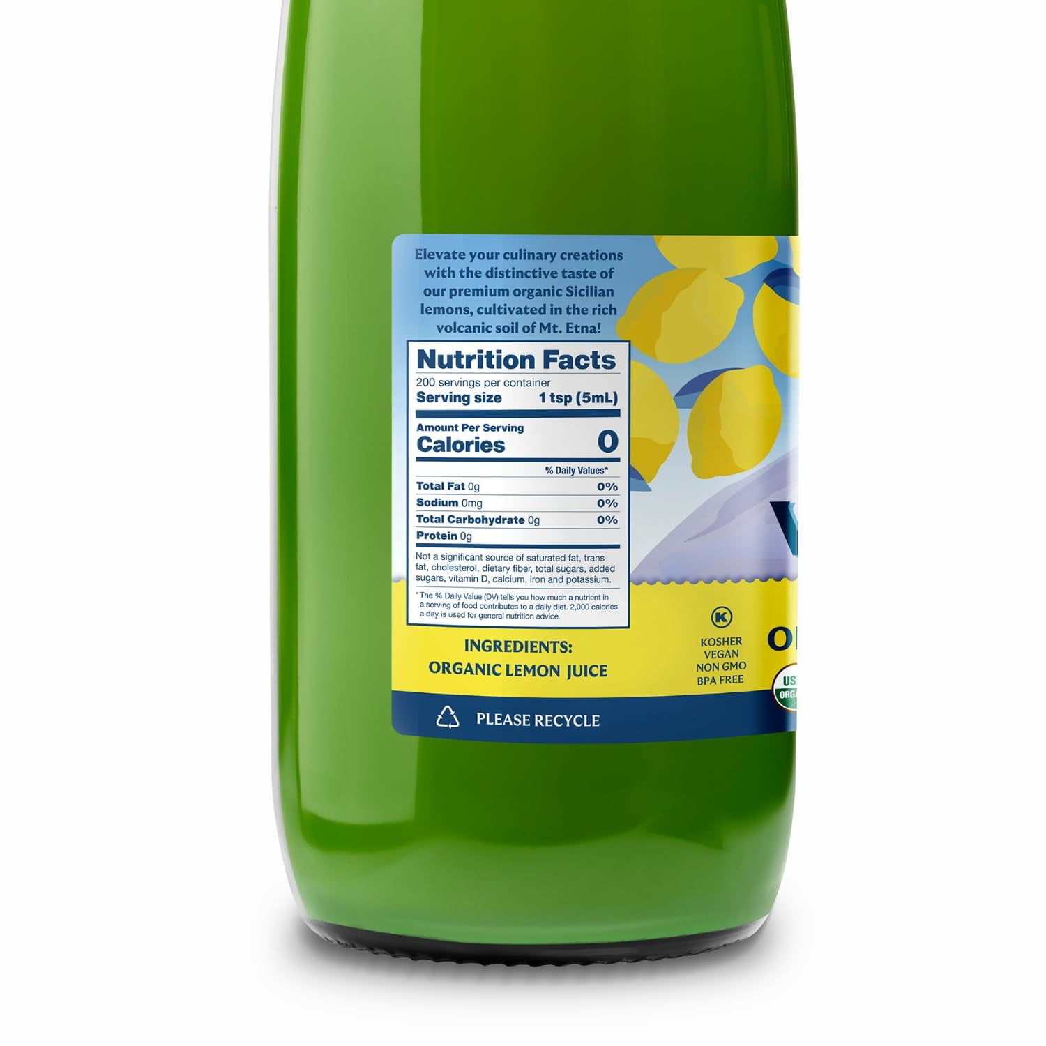 Italian Volcano USDA Organic Lemon Juice 1 Liter Bottle - 2 Pack