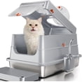 thumbnail image 2 of Stainless Steel Cat Litter Box with Lid, Extra Large Enclosed Metal Litter Pan with High Sides, Full Flip Cover Litter Box for Large Cat, Include Scoop & Step, Leak Proof Easy Clean Odor Control, 2 of 9
