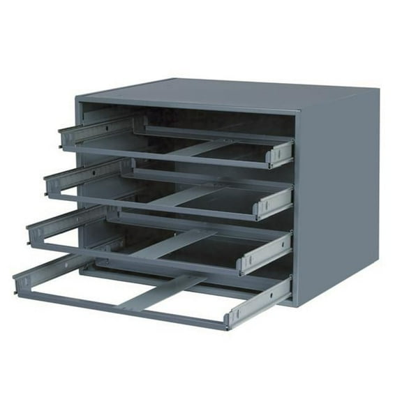 11.25 x 15.25 x 11.75 in. Cold Rolled Steel Easy Glide Slide Rack for 4 Small Metal Compartment Boxes, Gray