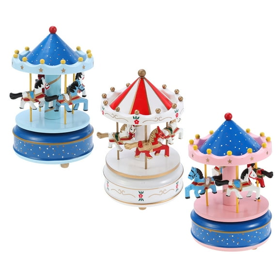 STOBOK Wooden Carousel Music Box Mechanical Movement Musical Box Christmas 1Pack