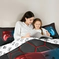 thumbnail image 5 of jejeloiu Gaming Queen Comforter Set,Geometric Hexaon Honeycomb Bedding Sets,Red Blue Gamepad Bedding Comforter Set For Boys Girls,Super Cozy Bedroom Decoration Reversible,3 Pieces, 5 of 8