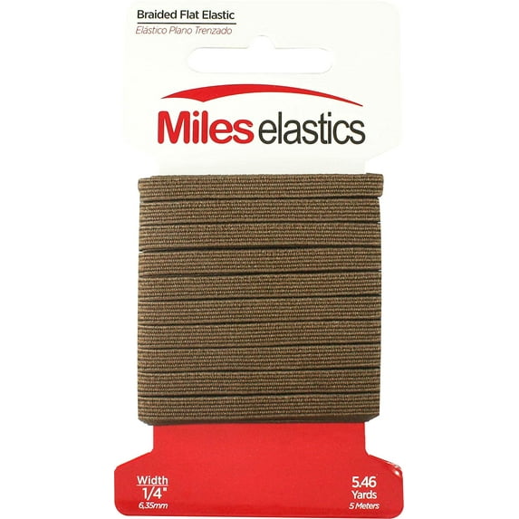 Miles Elastic Braided Flat Elastic, Braided Elastic, Strong Elastic, Elastic Sewing 1/4" (6,35 mm) by 5,46 Yards(5 Meter) Brown | Strong Elastic/Machine Washable and Dryable | Oeko-TEX certificated
