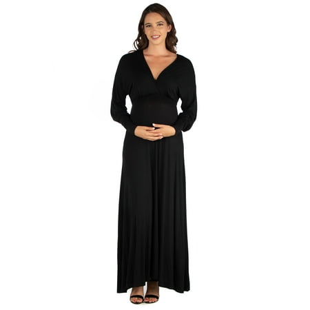 

24seven Comfort Apparel V-Neck Long Sleeve Maternity Maxi Dress