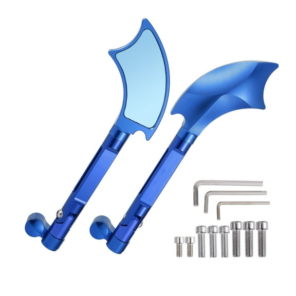 Unique Bargains 1 Set Motorcycle Rear View Mirrors Universal Aluminum Alloy Blue Glass Bar End Side Mirrors Mount Blue Glass Straight Handle
