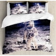 thumbnail image 3 of Outer Space Duvet Cover Set Twin Size, Moon Spaceman on the Surface of Orbit Background Cosmos Galaxy Solar Photo, Decorative 2 Piece Bedding Set with 1 Pillow Sham, Brown Blue, by Ambesonne, 3 of 3