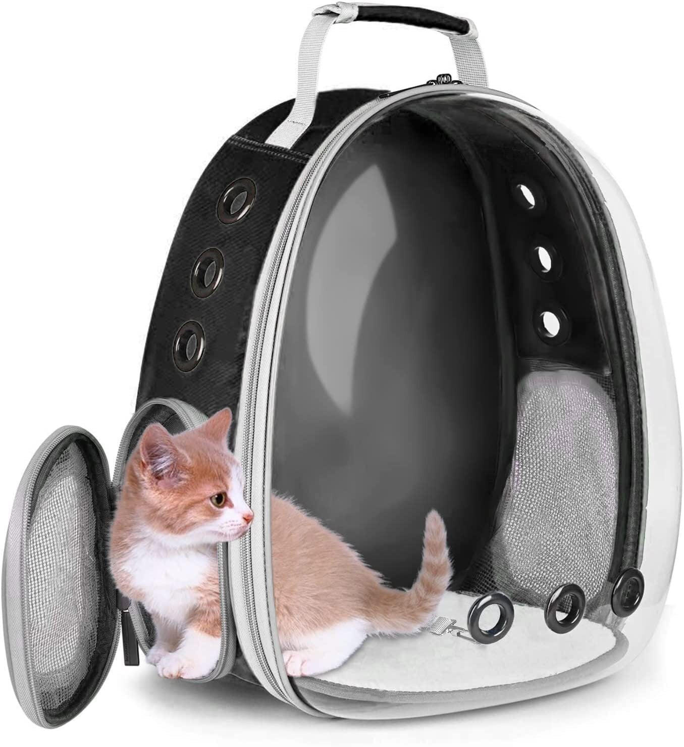 GoXteam Cat Backpack Carrier, Fit up to 13 lbs, Space Capsule Bubble Window Pet Carrier Backpack for Large Fat Cat and Small Puppy, Black