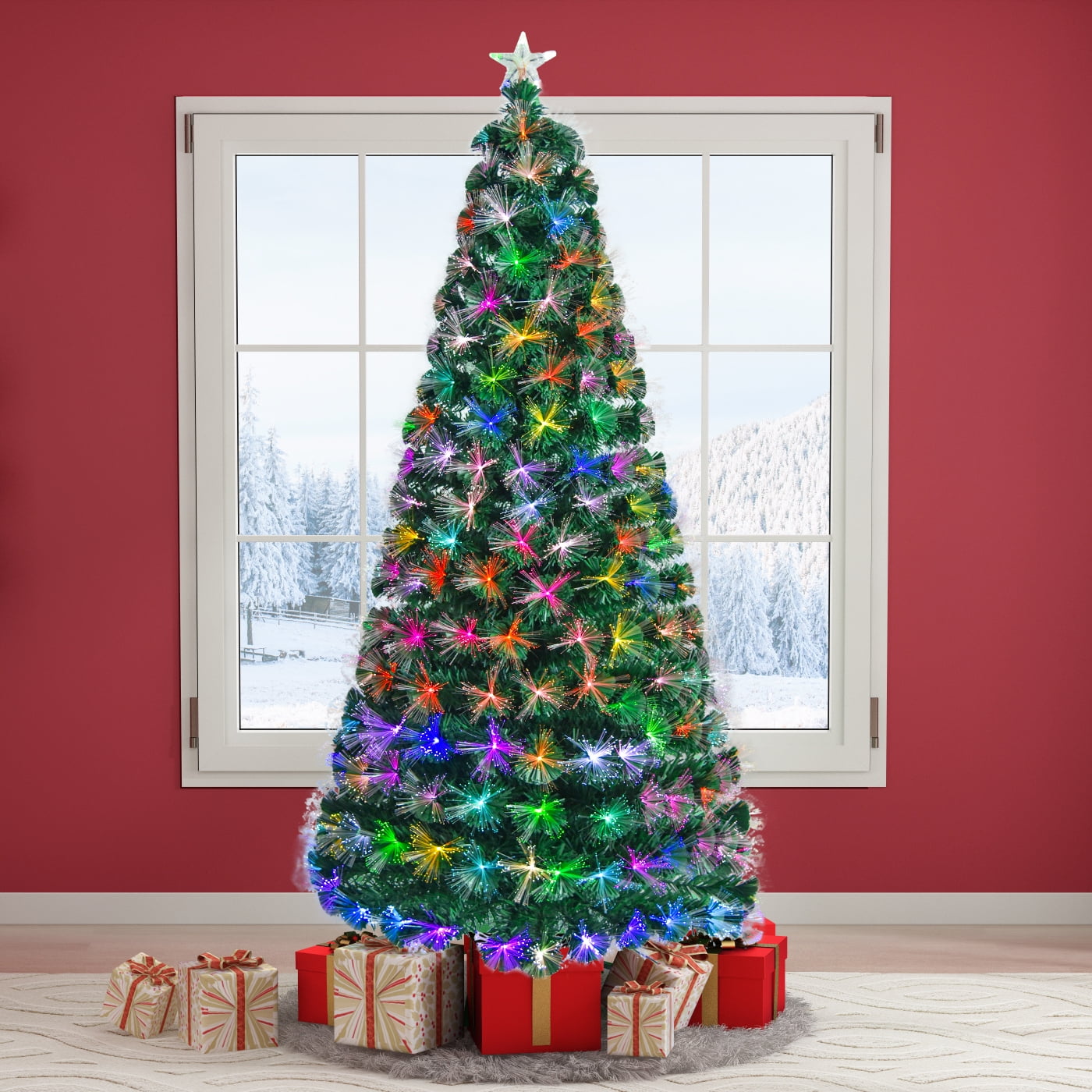 Best Choice Products 7 Pre Lit Fiber Optic Artificial Christmas Pine Tree W 270 Ul Certified Multi Color Lights Led Lights Walmart Com Walmart Com