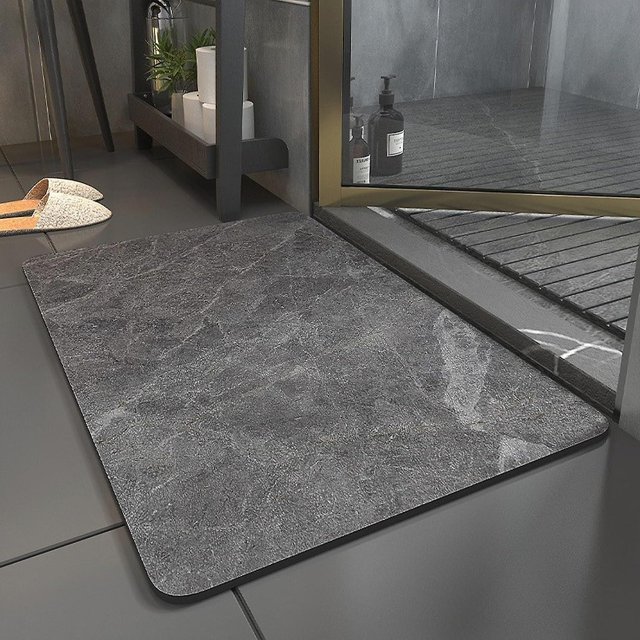 Non-Slip Bath Mat 40X60cm, Absorbent Diatomite Bathroom Mat, Quick Drying Shower Mat, Shower Exit Mat, Kitchen Non-Slip Mat, Fuji Gray