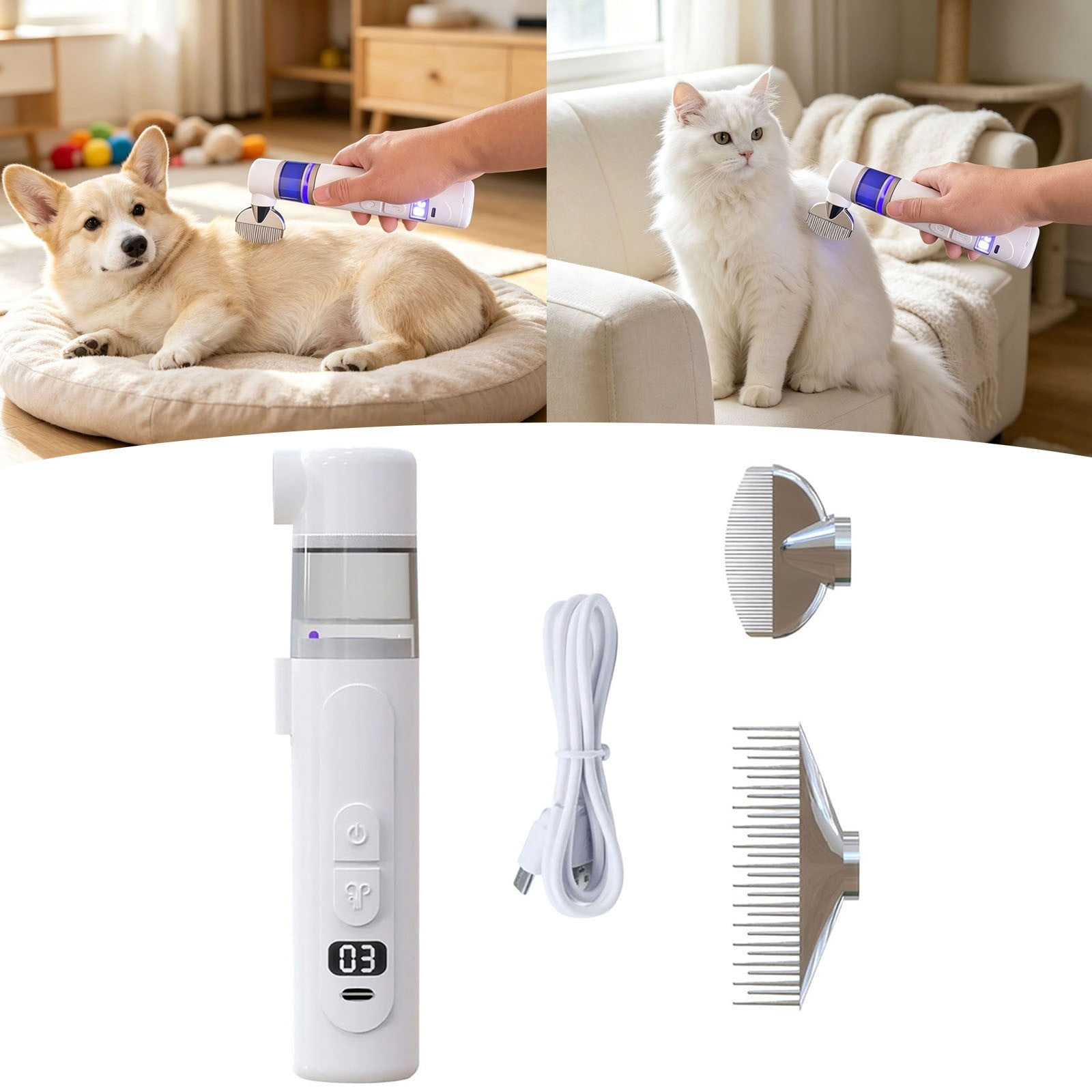 Electric Pet Grooming Comb, Rechargeable Flea Removal Brush with Suction, Fine Tooth Coat Care Tool for Dogs and Cats, Rotating Head Design for Long and Short Hair