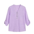 thumbnail image 6 of KyCheLot Women's Stripe Shirts Solid Color Button V Neck Rolled Half Sleeve Shirts Fashion Comfy Casual Blouses, 6 of 8